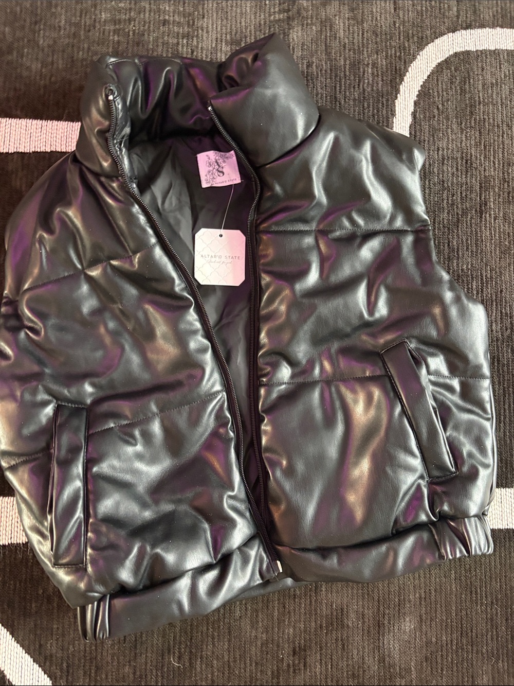 Altar'd State Black Faux Leather Puffer Vest